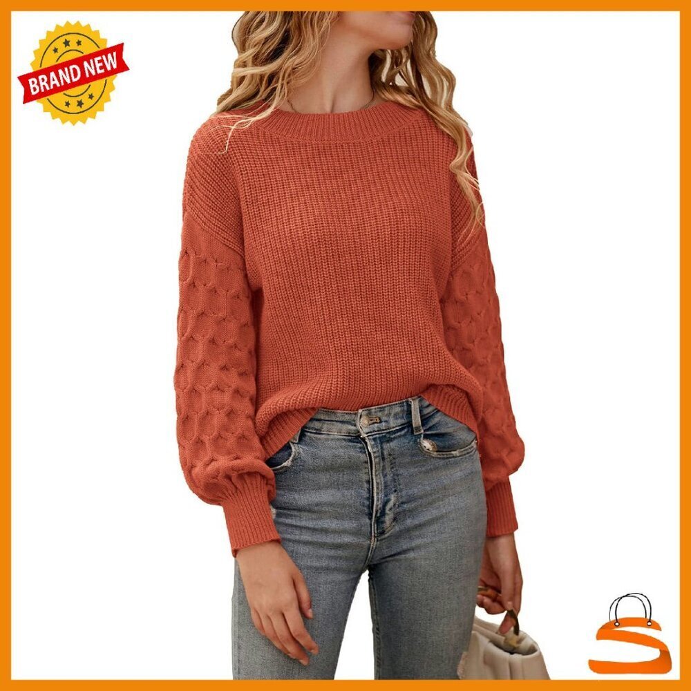 Chunky Knit Pullover Sweater Women's Loose Fit Long Sleeve Winter Top